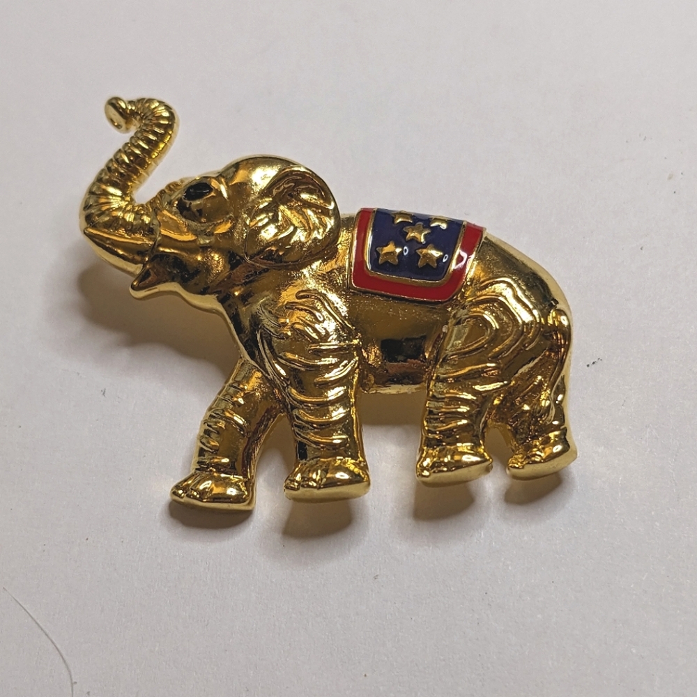 Vintage Gold Tone Patriotic Election Brooch Signed 2004FL